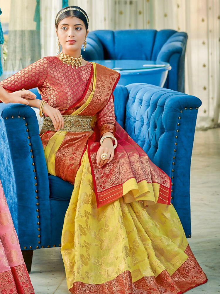 Astita Linen Cotton Yellow Saree