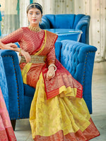 Thumbnail for Astita Linen Cotton Yellow Saree