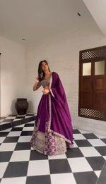 Thumbnail for Jyoti Fashion Women's Wine Faux Georgette Sequins with Thread Embroidered Designer Lehenga Choli Set - Distacart