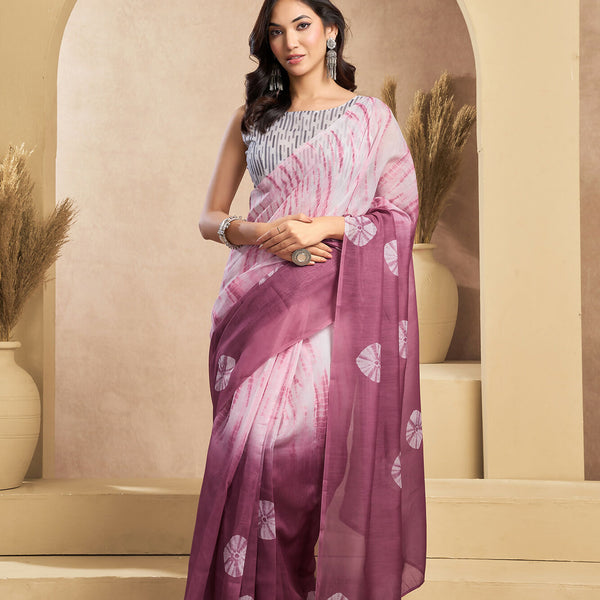 Vastranavya White Onion Digital Printed Linen Ready To Wear Designer Saree with Unstitched Blouse - Distacart