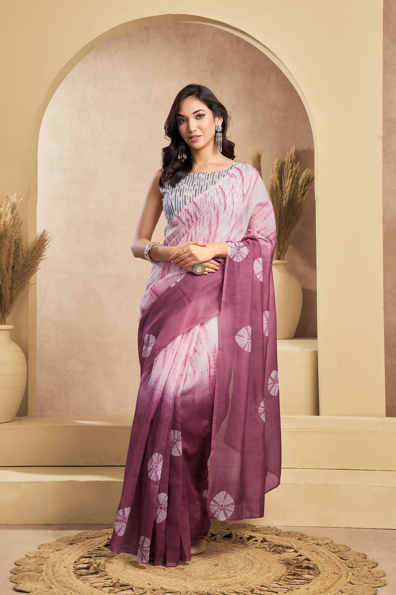 Vastranavya White Onion Digital Printed Linen Ready To Wear Designer Saree with Unstitched Blouse - Distacart
