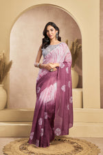 Thumbnail for Vastranavya White Onion Digital Printed Linen Ready To Wear Designer Saree with Unstitched Blouse - Distacart