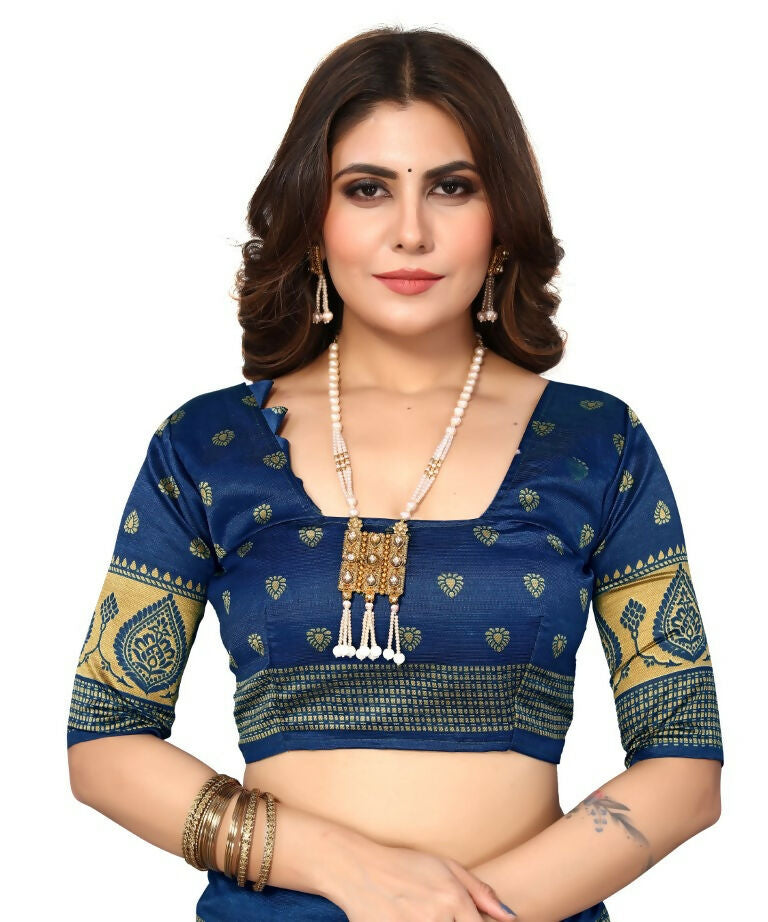 Vamika Blue Printed Art Silk Saree - Distacart