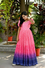 Thumbnail for Jyoti Fashion Women's Pink Bandhej Print with Crush Pleating Muslin Anarkali Dress - Distacart