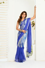 Thumbnail for Vastranavya Blue Digital Printed Linen Ready To Wear Designer Saree with Unstitched Blouse - Distacart