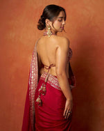 Thumbnail for Joban Fashion Red Fandy Satin Silk Party Wear Sarees - Distacart