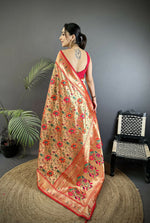 Thumbnail for Joban Fashion Light Orange Floral  & Peacock Motifs Soft Silk Paithani Saree - Distacart