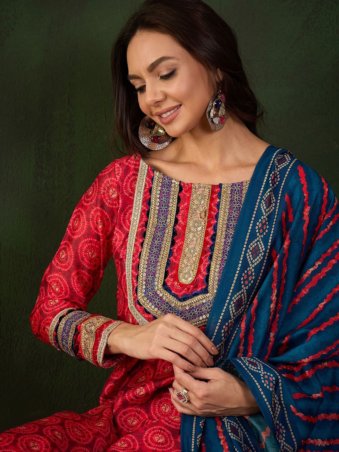 Sangria Embroidered Kurta & Palazzo With Dupatta - Distacart