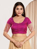 Thumbnail for Joban Fashion Purple Taffeta Silk Padded Blouse With Round Neck Elbow Sleeves - Distacart