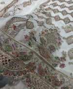 Thumbnail for KC Heavy Embroidery Worked Two Ton Moss Silk White Suit For Women - Dista