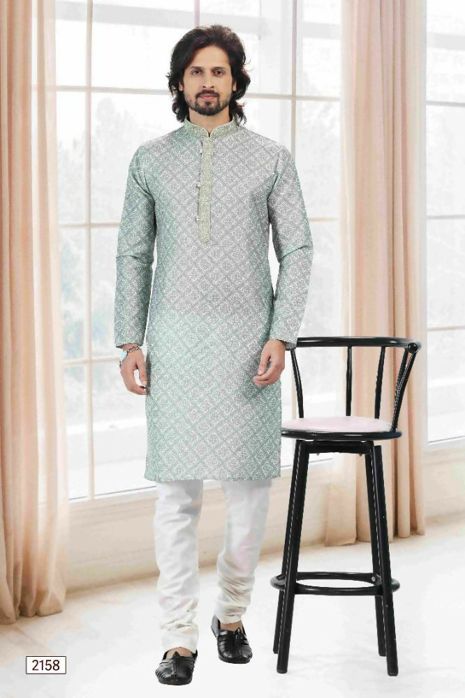 Raivat Ethnic Cotton Thread Work Kurta Pajama In Light Green Colour - Dista