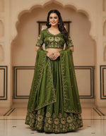 Thumbnail for Teeya Creation New Womens Beautiful Fully Stitched Designer Lehenga Choli With Embroidered Dupatta - Mehendi - Dista