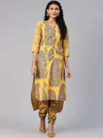 Thumbnail for Ahalyaa Women Mustard Crepe Printed Kurta Churidar Set - Distacart