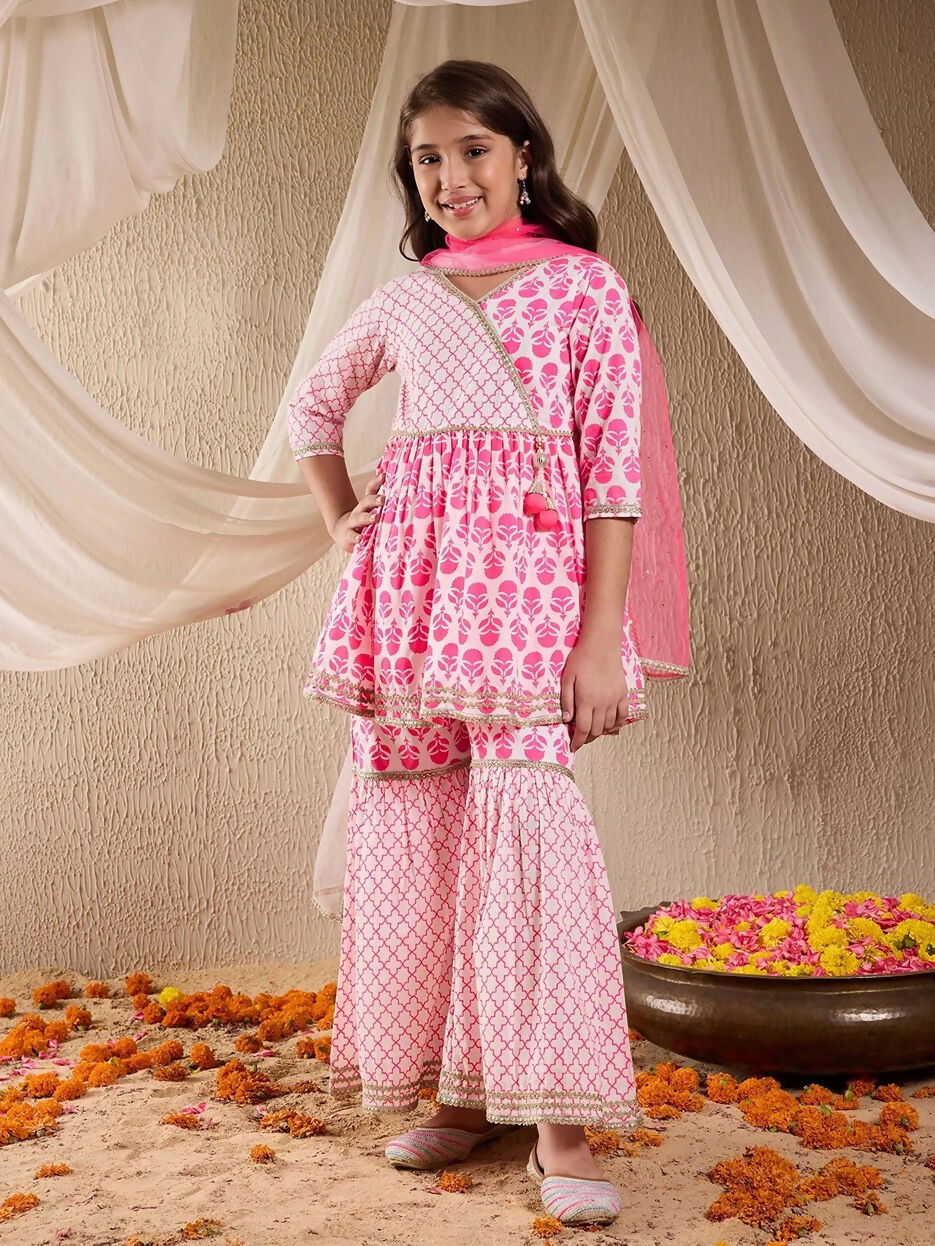 Joban Fashion Girl's Pink Color Sharara Set