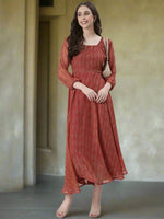 Thumbnail for Souchii Rust Orange Printed Fit & Flare Dress