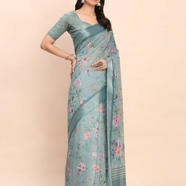 Astita Linen Cotton Sea Green Saree