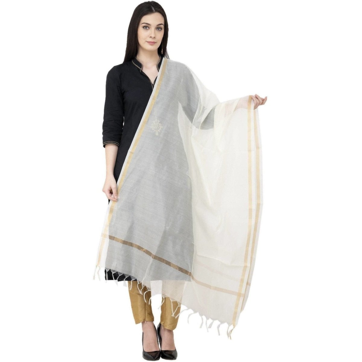 A R SILK Chanderi Piping Regular Dupatta off White Color Dupatta or Chunni