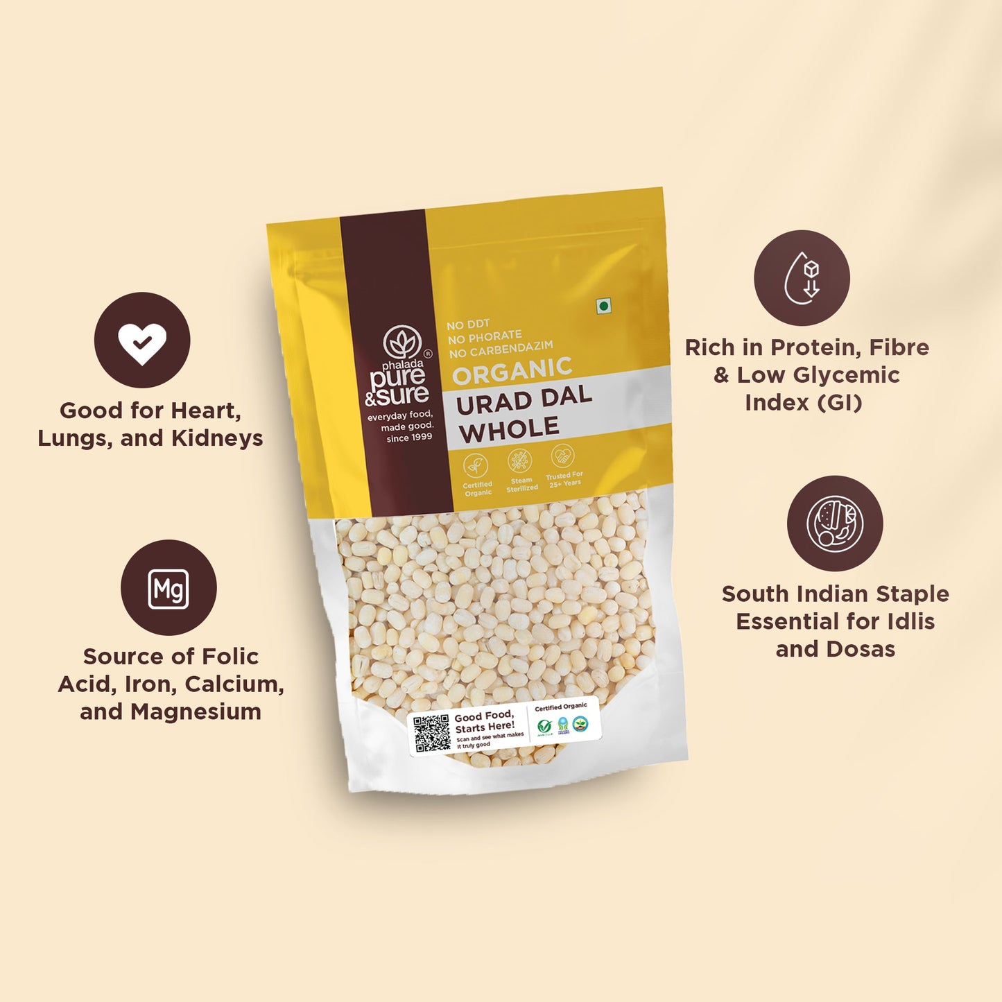 Pure & Sure Organic White Urad Dal Whole - Distacart
