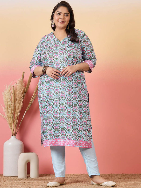 Sztori Women Floral Printed Regular Kurta with Trousers