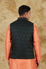 Thumbnail for Bluesaanchi Men's Jacquard Orange Waistcoat - Distacart
