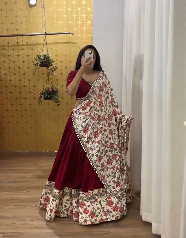 Preksha Creation Indian Namarari Special Red Women Digital Print and 9 mm Sequence work Lehenga Choli - Distacart