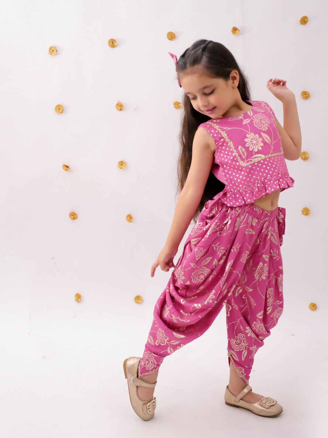 Lil Drama Khilkhilahat Pink Top and Dhoti Set For Girls