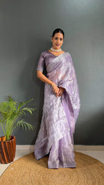 Thumbnail for Preksha Creation Women Ready To Wear Saree Premium Burberry Silk Embellished With Beautiful Thread Work - Lavender - Distacart