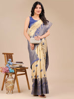 Thumbnail for Astita Banarasi Silk Cream & Navy Blue Saree