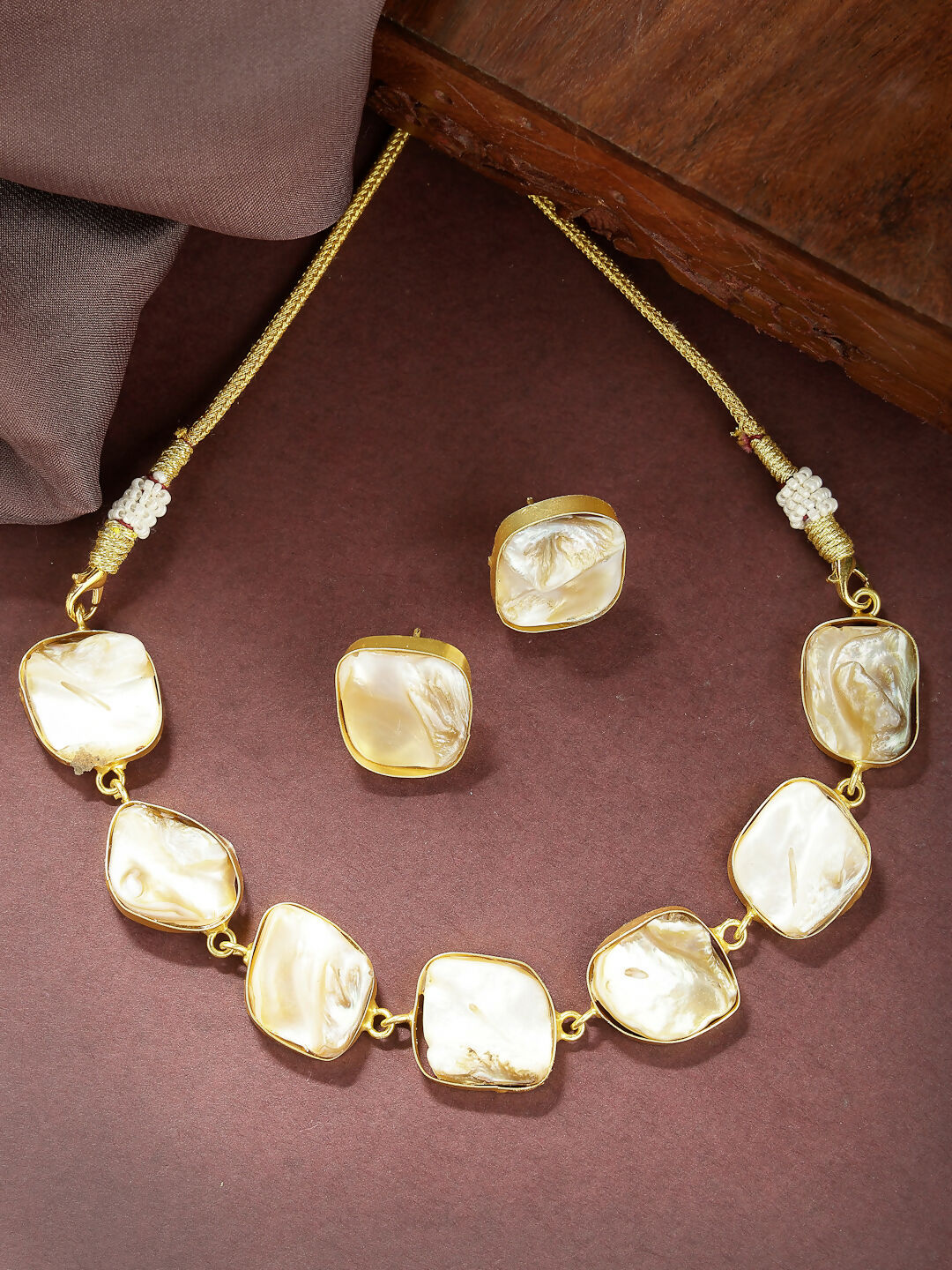 NVR Women's Gold-Plated Mother of Pearl Handcrafted Jewellery Set - Distacart