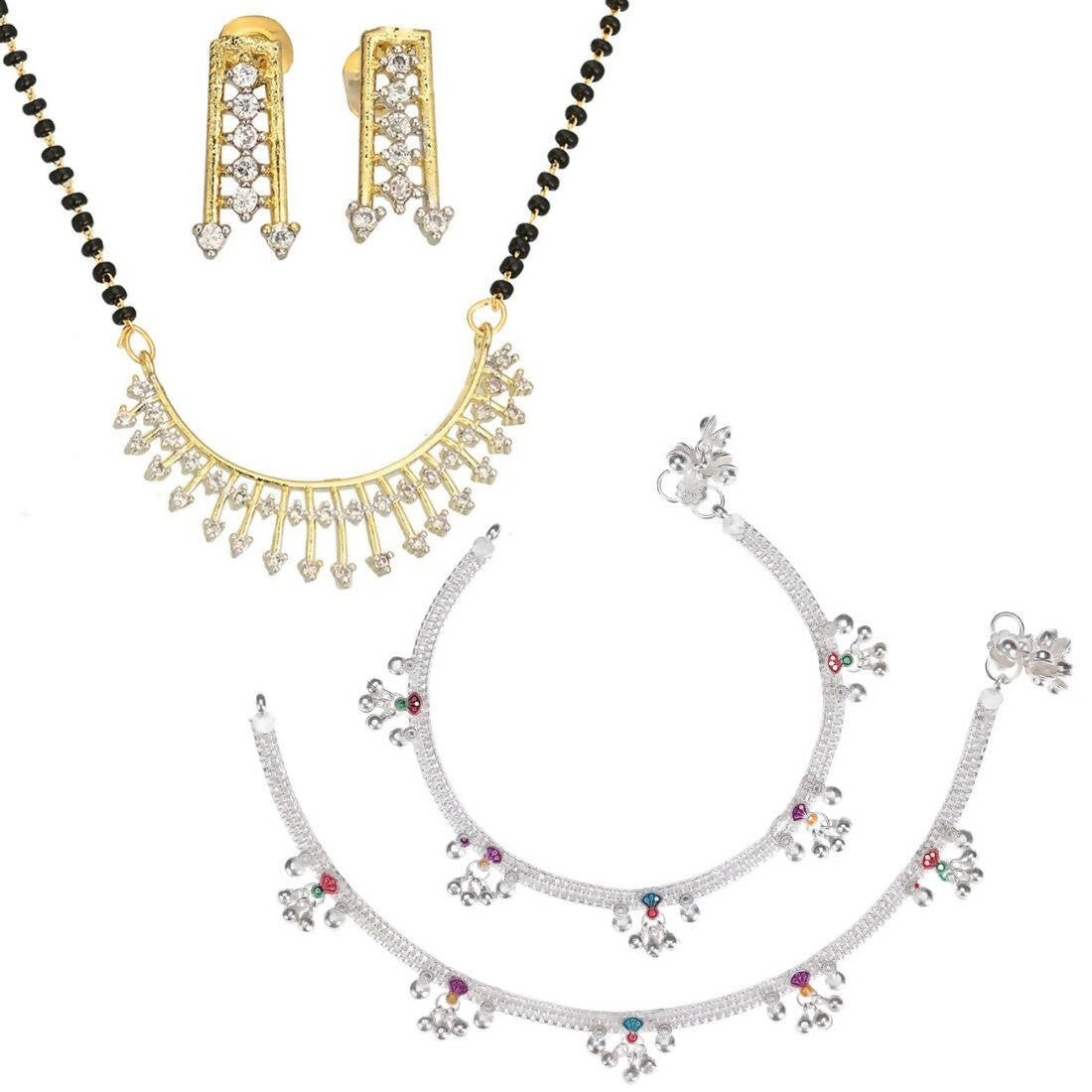 AanyaCentric Gold-plated Mangalsutra Pendant Earring Set & Silver Plated Anklet - Distacart
