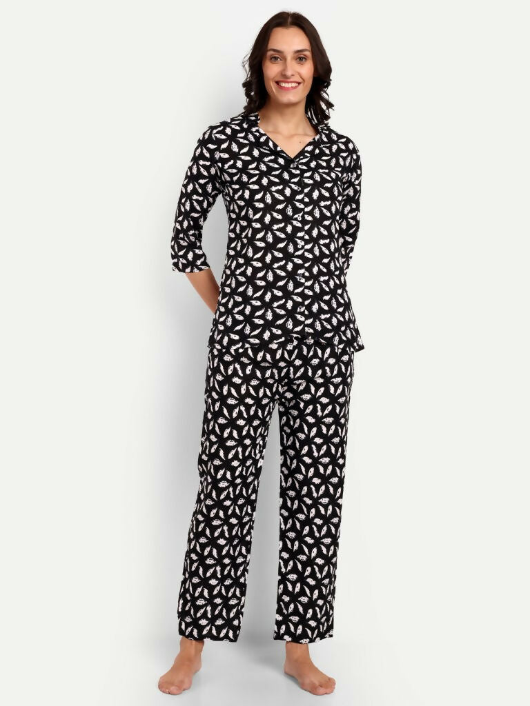 Alvano Beautiful Floral Print Co-ord set for Women's and Girls Rayon (Black) - Distacart