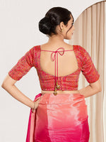 Thumbnail for Joban Fashion Red Brocade Padded Blouse With Round Neck Elbow Sleeves - Distacart
