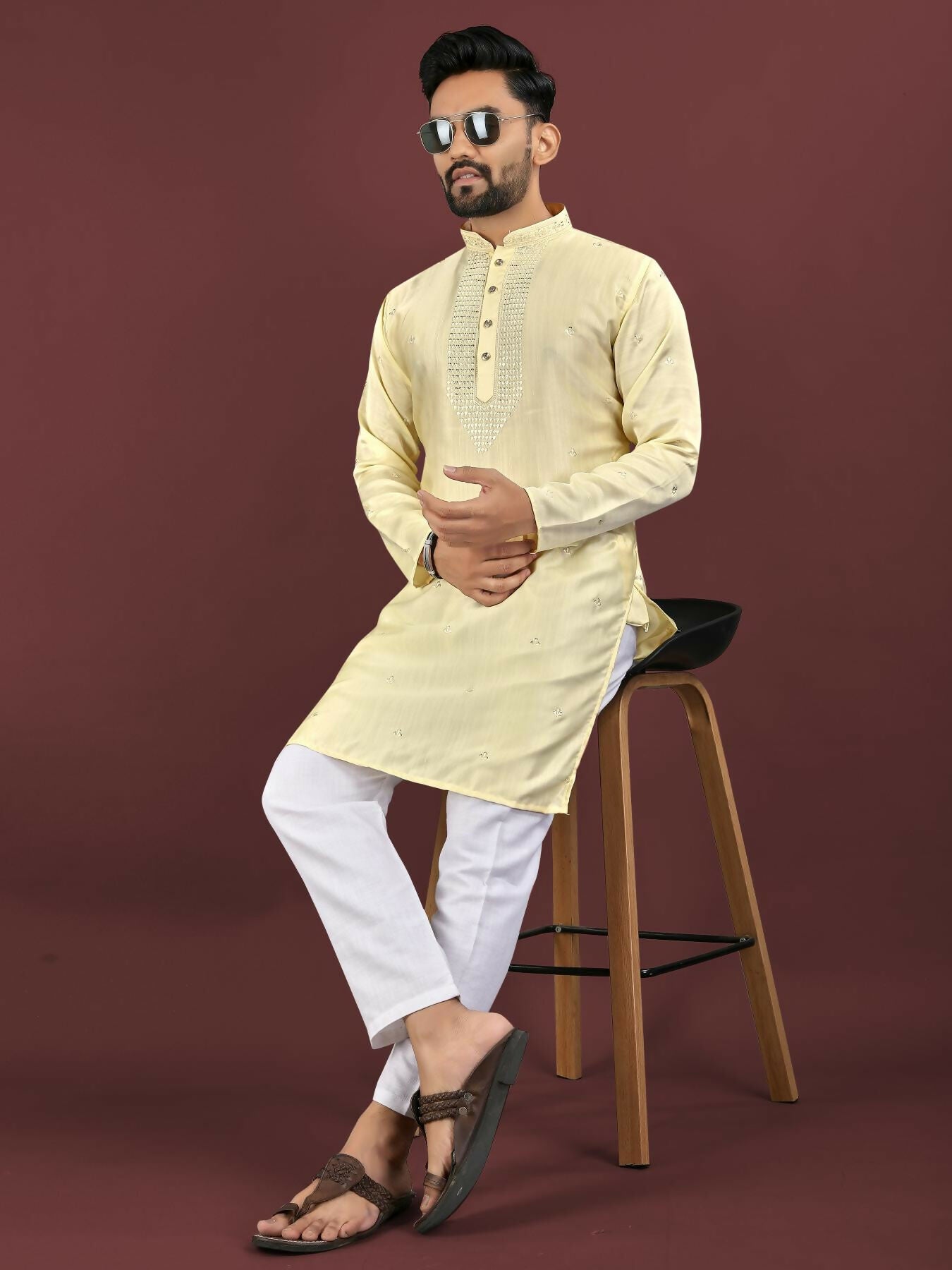 Anaita Yellow Embroidered Silk Straight Kurta - Distacart