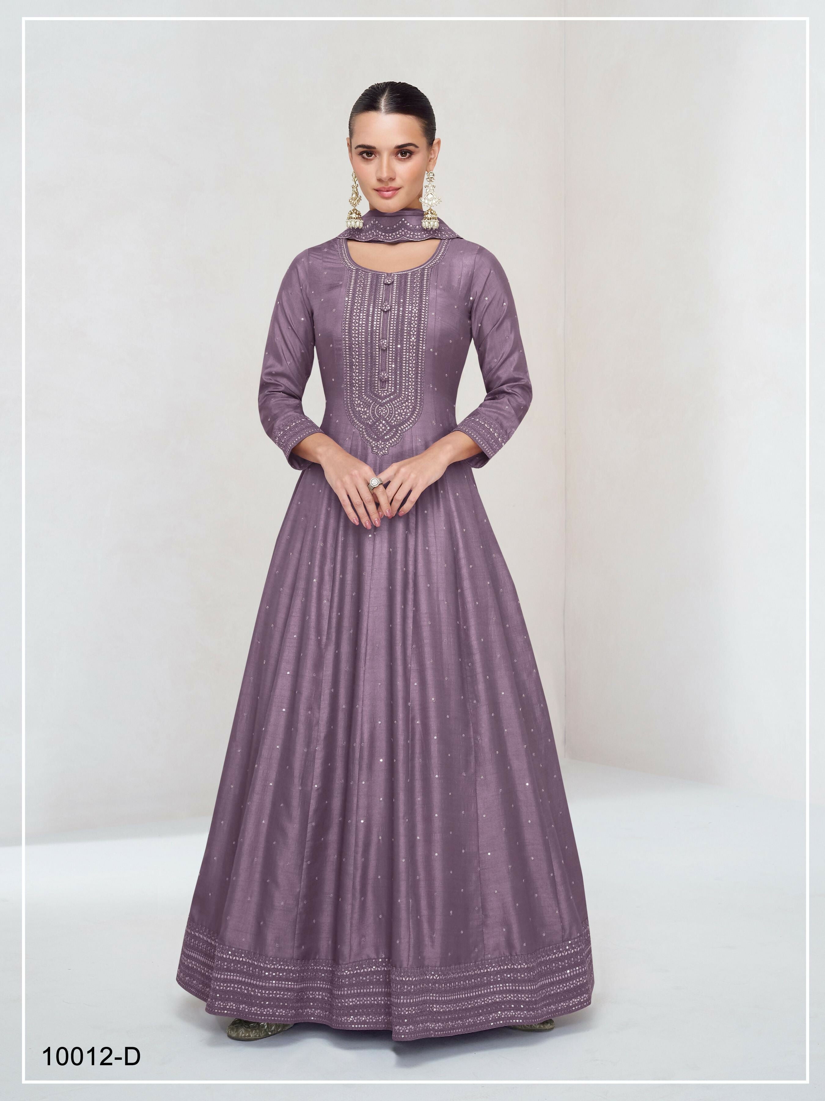 Teeya Creation Onion Color Heavy Vichitra Silk Embroidery Work Long Gown - Distacart