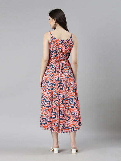 Souchii Multicolour Abstract Print Fit & Flare Midi Dress - Dista