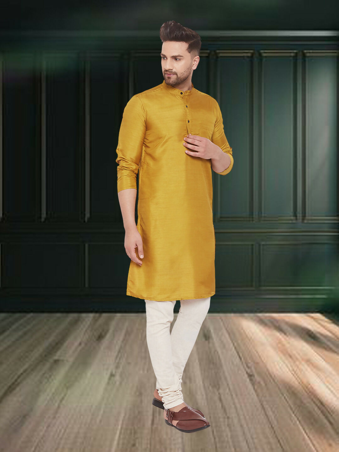 Even Apparels Men's Art Silk Beige Kurta - Distacart