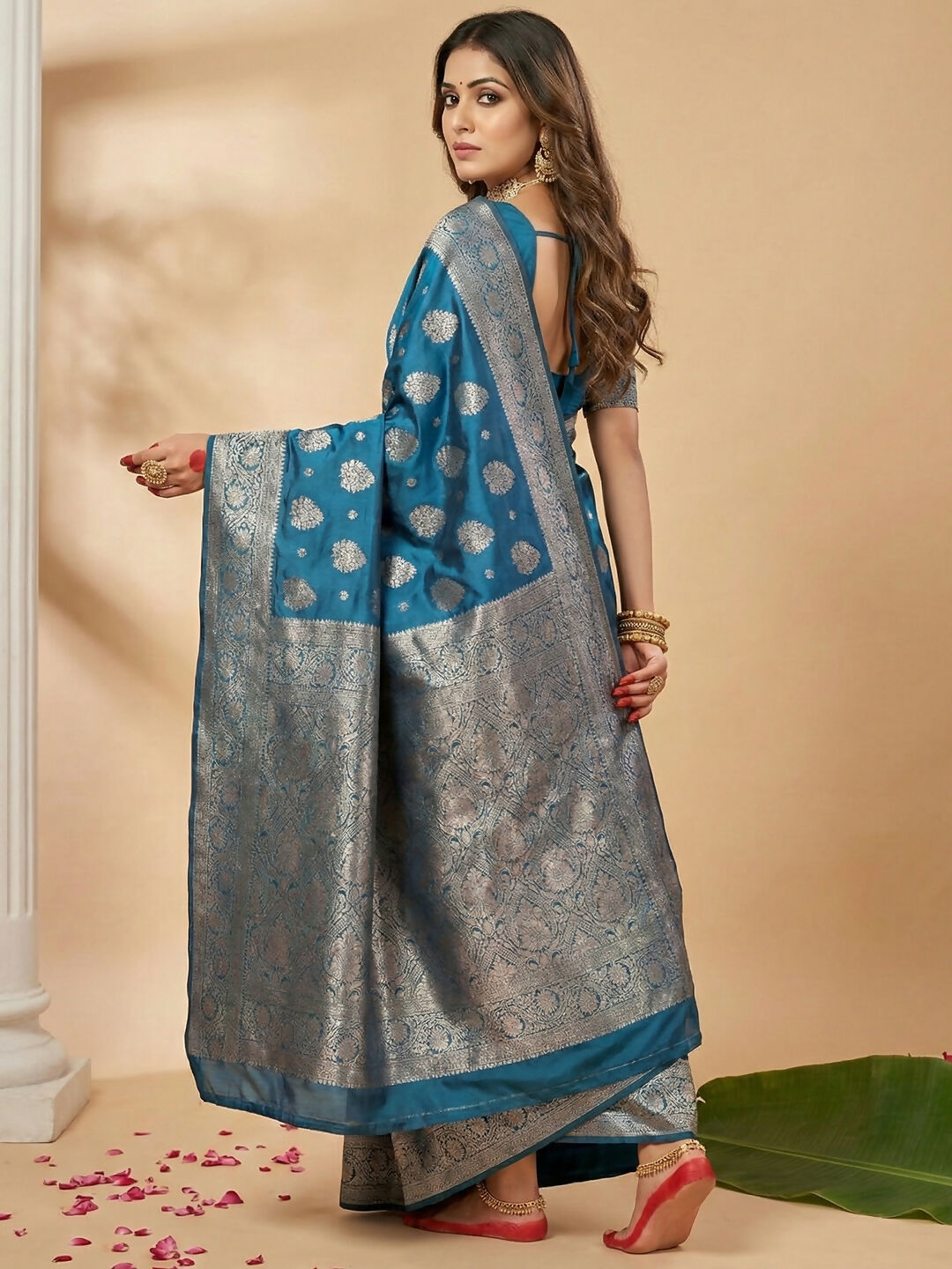 Shree Shyam Fashion Teal Blue Silk Blend Saree - Distacart