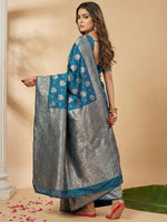 Thumbnail for Shree Shyam Fashion Teal Blue Silk Blend Saree - Distacart