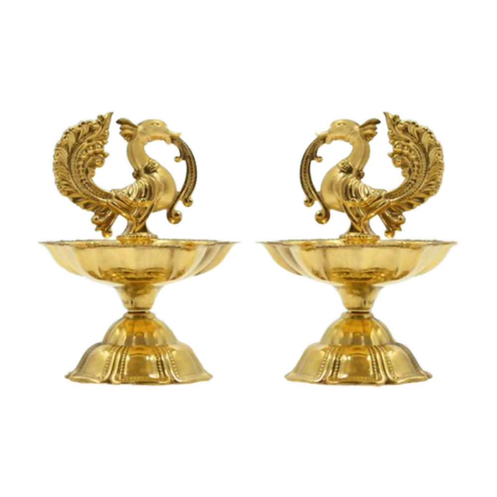 CraftVatika Pure Brass Diya, Peacock Design Brass Diya - Dista