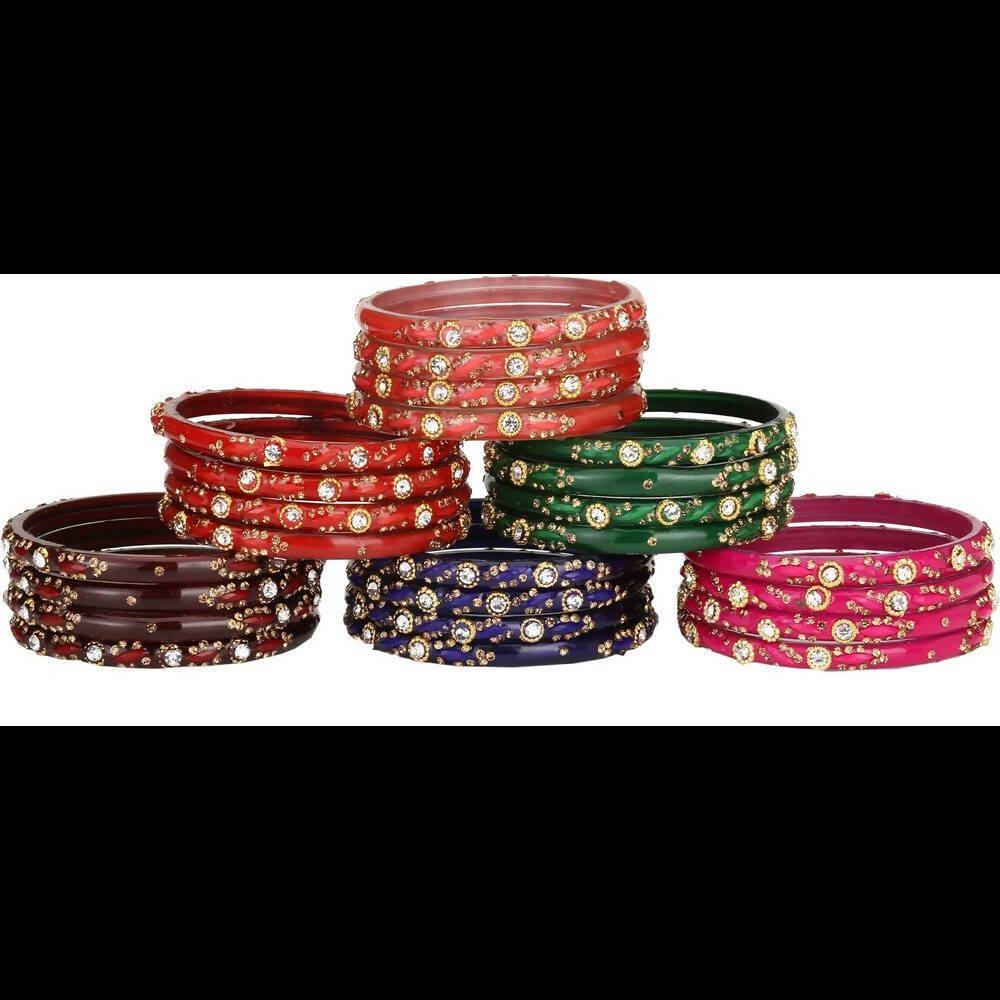 Afast Bridal Wedding & Party Fashionable Colorful Glass Bangle/Kada Set, Pack Of 24 - Distacart
