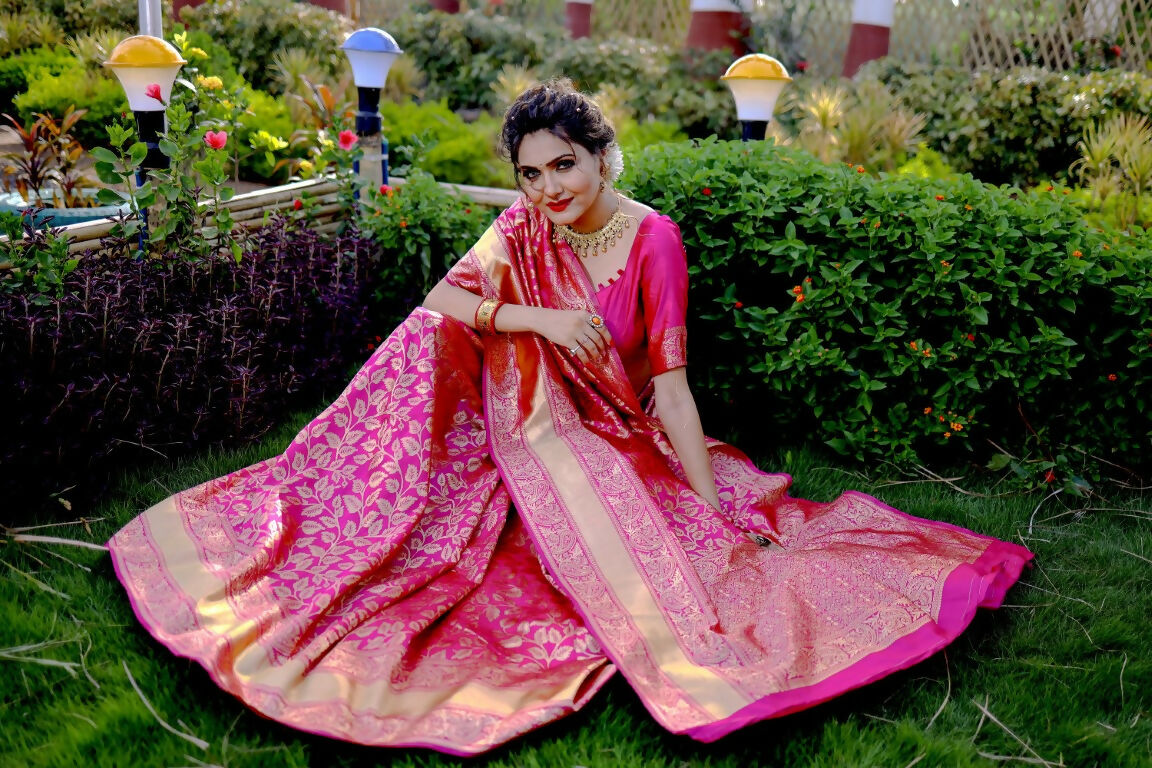 Partywear Designer Pink Banarasi Silk Fancy Saree - Starwalk - Distacart