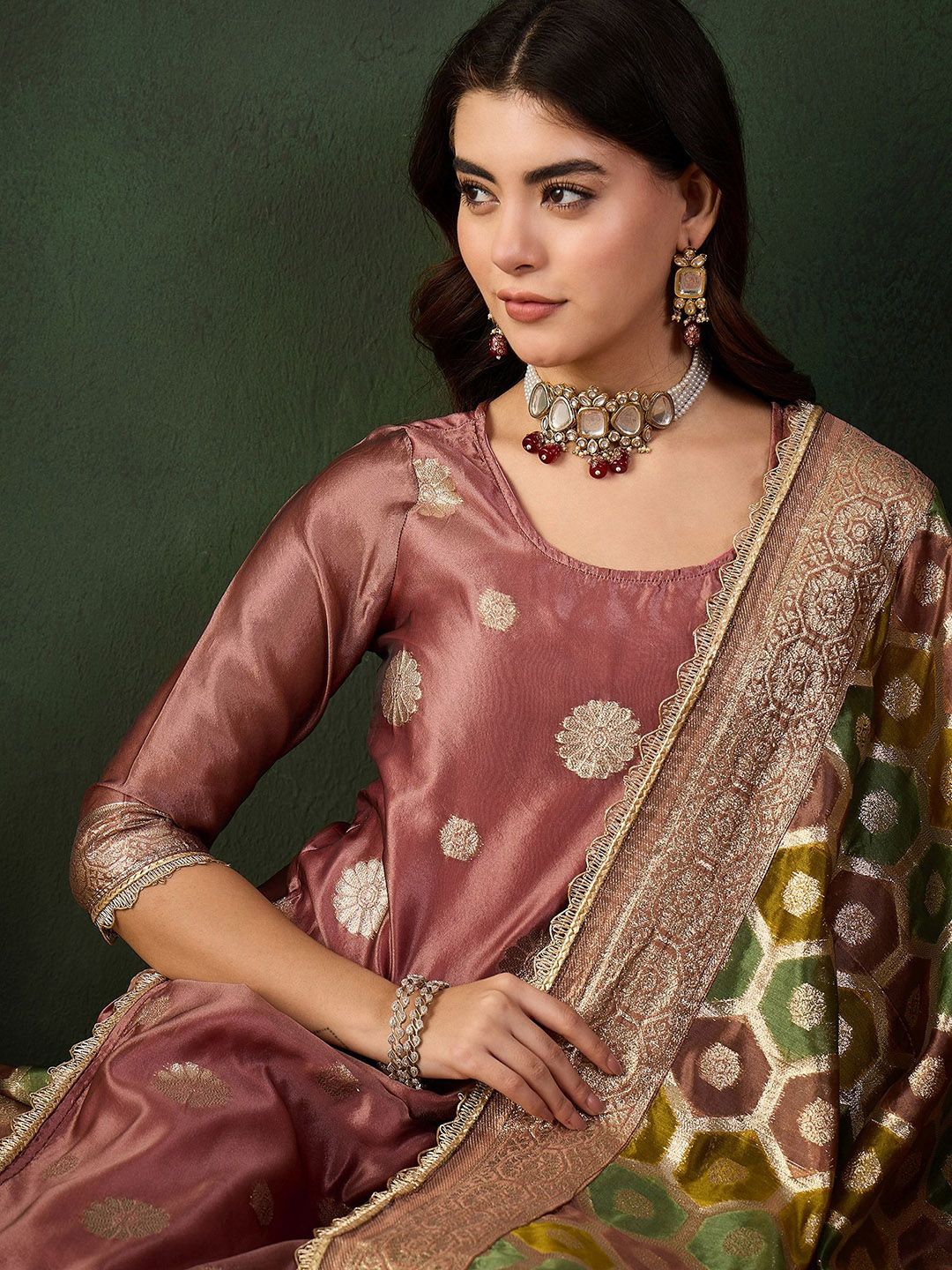 Sangria Woven Design Kurta & Palazzo With Dupatta - Distacart