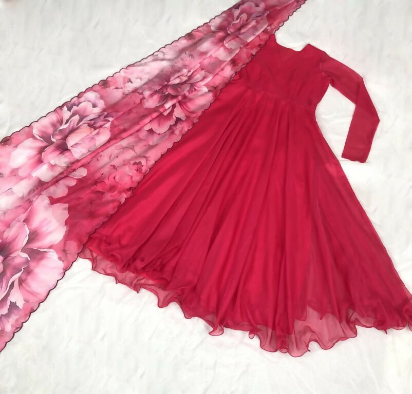 Aastha Fashion Women's Rani Pink Tebby Silk Anarkali Dress with Dupatta - Distacart