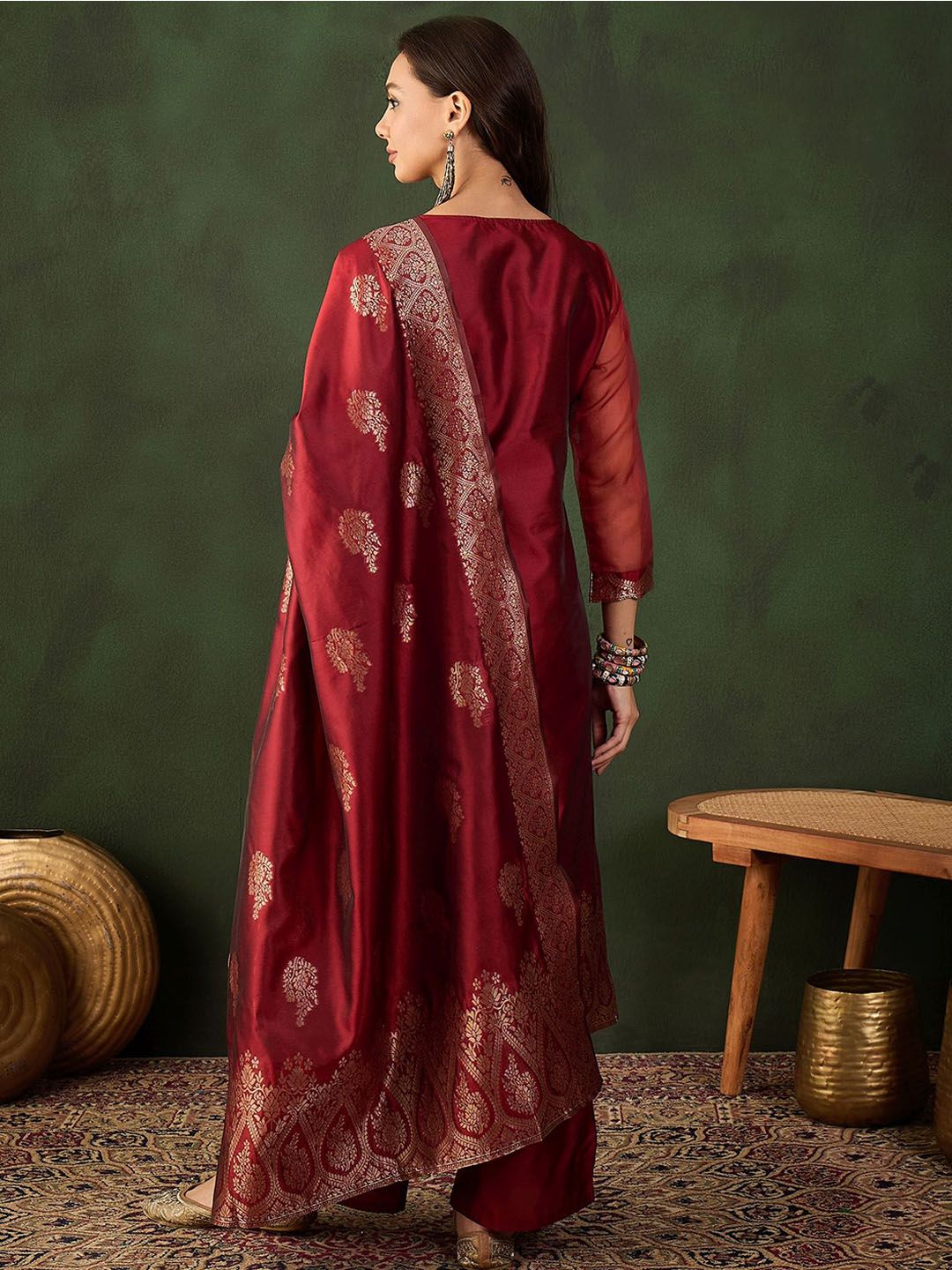 Sangria Woven Design Kurta & Palazzo With Dupatta