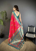 Thumbnail for Joban Fashion Hot Pink Banarasi Soft Silk Peacock Butta Work Saree - Distacart