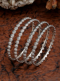 Thumbnail for NVR Women's Set of 4 Silver-Toned German Silver Oxidised Bangles - Distacart
