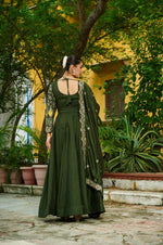 Thumbnail for Preksha Creation Premium Vichitra Fabrics With Multi Thread & Zari Embroidered Work Anarkali Gown With Dupatta