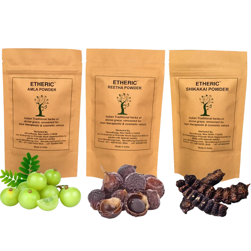 Etheric Amla Reetha Shikakai Powder Combo – Organic Herbal Hair Wash & Hair Growth - Dista