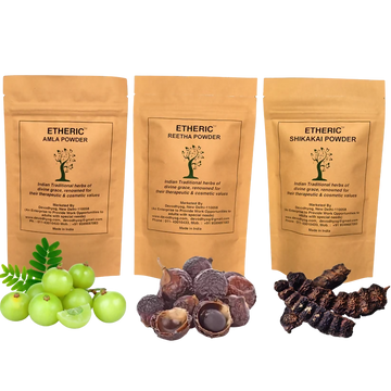 Etheric Amla Reetha Shikakai Powder Combo – Organic Herbal Hair Wash & Hair Growth - Dista