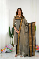 Thumbnail for Divine Drape Women's Cotton Printed Straight Kurta With Dupatta - Cream